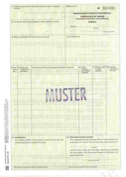Präferenz-Ursprungszeugnis, Form A, Laser