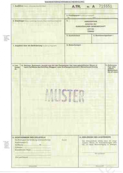 Warenverkehrsbescheinigung A.TR, Laser