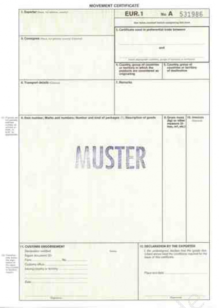 Warenverkehrsbescheinigung EUR.1, Laser
