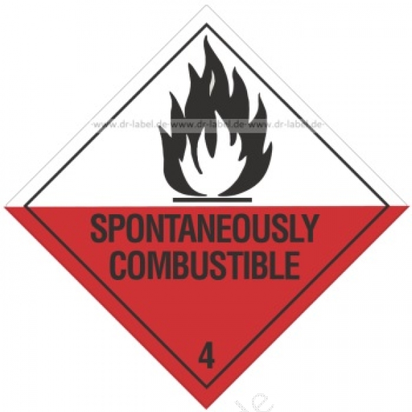 Containerlabel Klasse 4.2 mit Text "SPONTANEOUSLY COMBUSTIBLE"