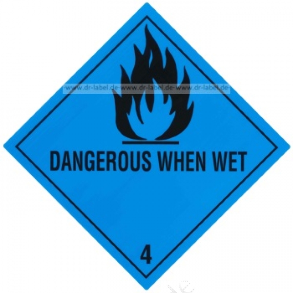 Containerlabel Klasse 4.3 mit Text "DANGEROUS WHEN WET"