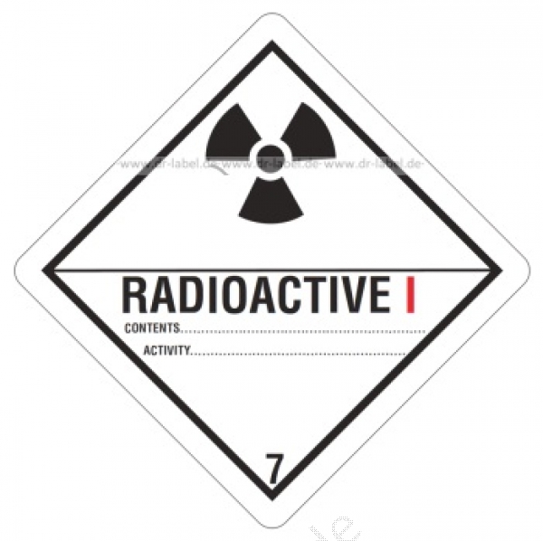 Gefahrgutetikett Klasse 7, Kategorie I mit Text "RADIOACTIVE I"