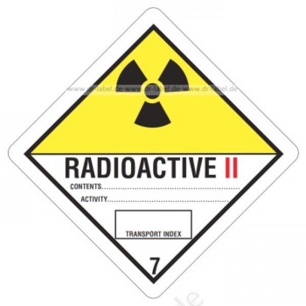 Containerlabel Klasse 7 mit Text "RADIOACTIVE"