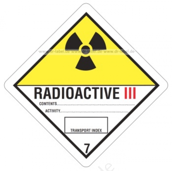 Containerlabel Klasse 7 mit Text "RADIOACTIVE"