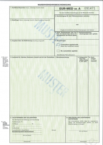 Warenverkehrsbescheinigung EUR.1, Laser