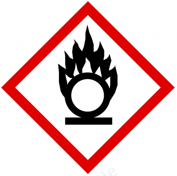 GHS03 Etikett mit Flamme über einem Kreis für entzündend wirkende Stoffe