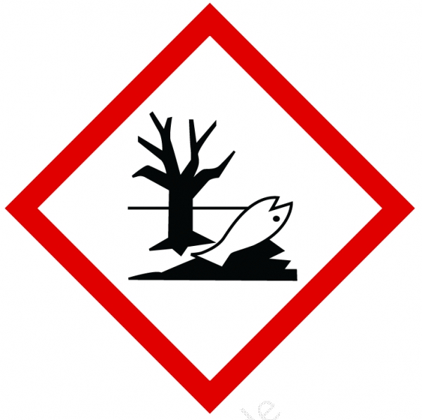 GHS09 Etikett mit einem toten Fisch unter einem toten Baum für umweltgefährdende Stoffe