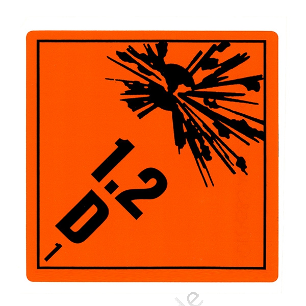 Gefahrgutetikett Klasse 1.2 D mit explodierender Bombe
