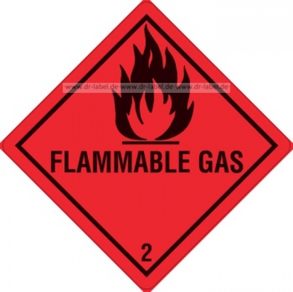 Gefahrgutetikett Klasse 2.1 mit Text "FLAMMABLE GAS"