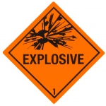 Gefahrgutetikett Klasse 1 mit Bombe und Text "EXPLOSIVE" Blattware