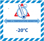 Gefahrgutetikett "TIME & TEMPERATURE SENSITIV" mit Temperatureindruck "-20°C"